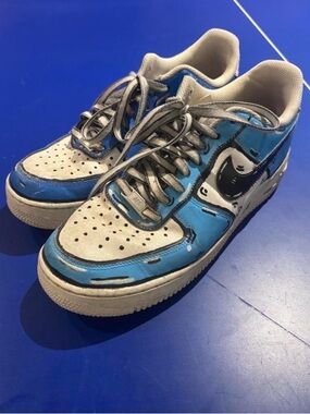 Nike Air Force 1 Sz 9.5 blue/ white hand painted fair condition Blue/light Blue